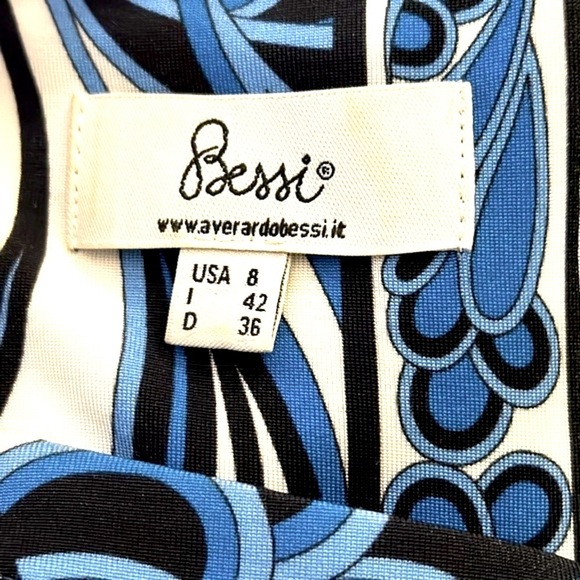 Women’s Averardo-Bessi Italian Made Floral Blue Black & White Mid Length Dress - Picture 9 of 9